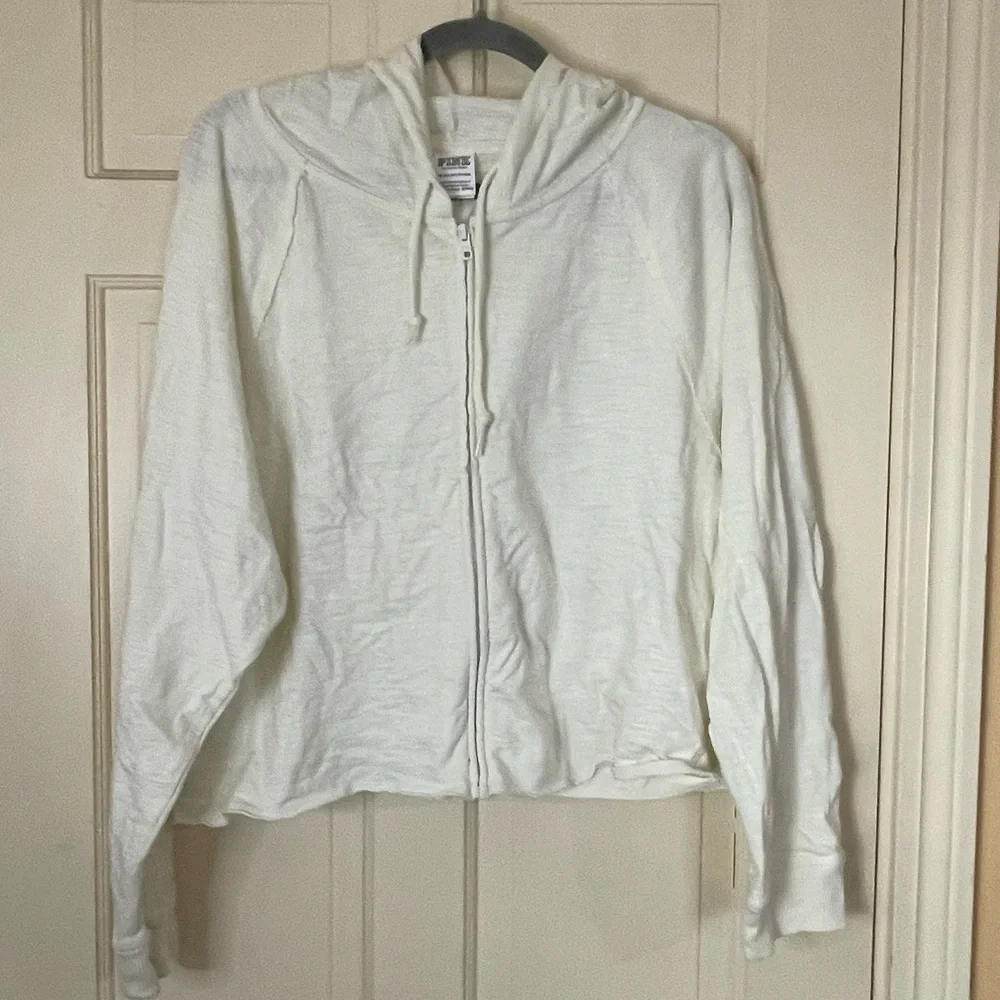 Victoria's Secret PINK summer lounge 100% cotton zip-up hoodie  Size XL Ivory - Picture 9 of 9